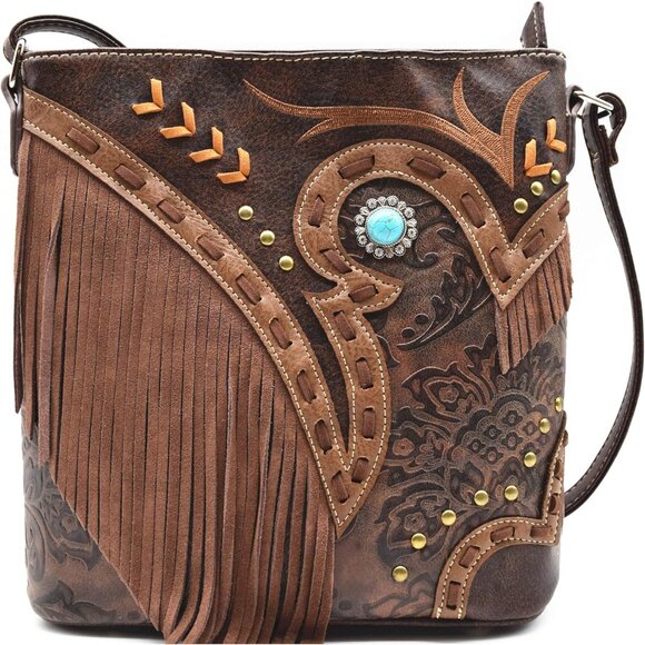 Stylish Western Cowgirl Crossbody Purse with Adjustable Strap - 10 in, Coffee - Picture 1 of 5